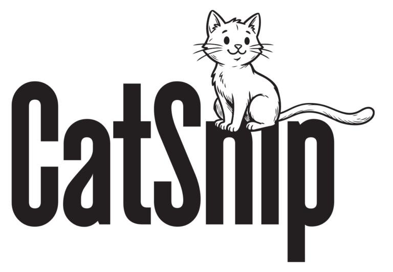 Catsnip logo with cat on top.
