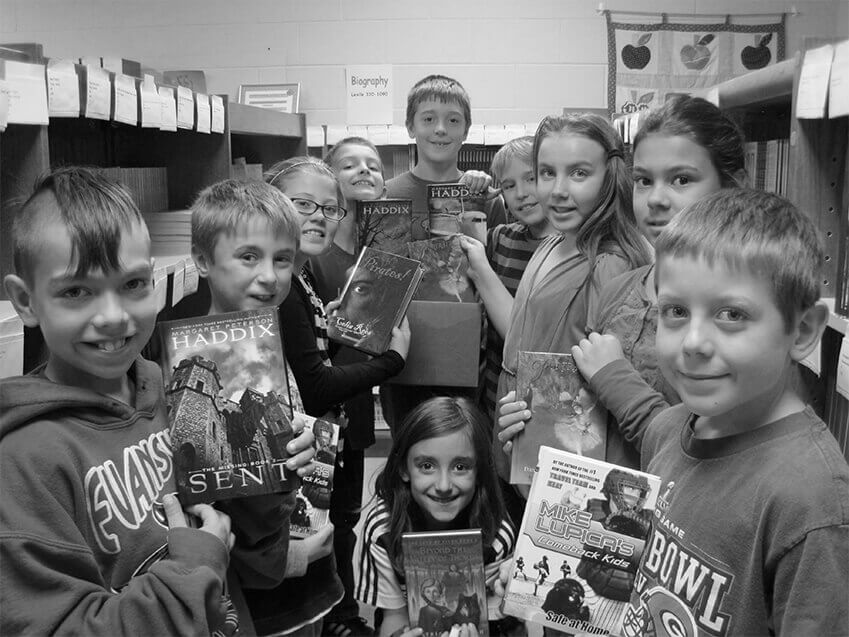 Students with new books